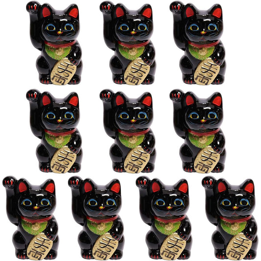 Set of 10 Maneki Neko Black Oval Cat No. 3 (Right Hand) [6 x 6 x 9.9cm] Tokoname Ware *The reference photo is size 8. *All colors No. 3 to No. 7 are hand-painted mustaches. ※all.