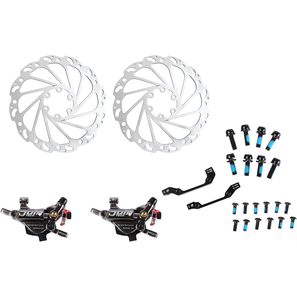Juin Tech Bicycle Brake e-Bike Hybrid Mountain Bike Hydraulic Disc Brake Caliper Set with Rotor Cable Brake Front/Rear Set [Parallel Import]