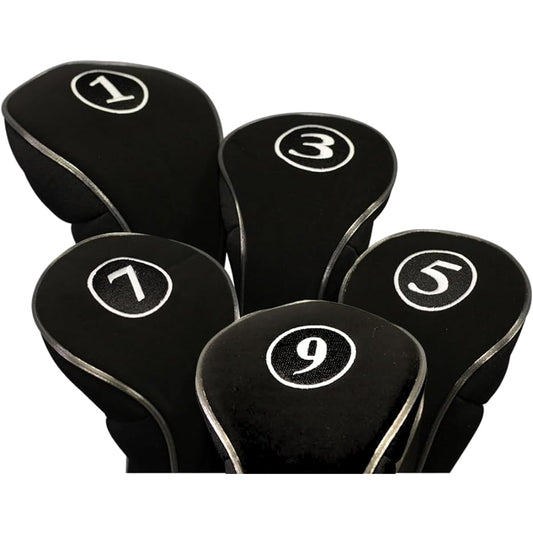 Black Golf Fastener Headcover Driver 1 3 5 7 9 Fairway Wood Headcover Metal Neoprene Traditional Plain Protective Cover Fits All Fairway Clubs