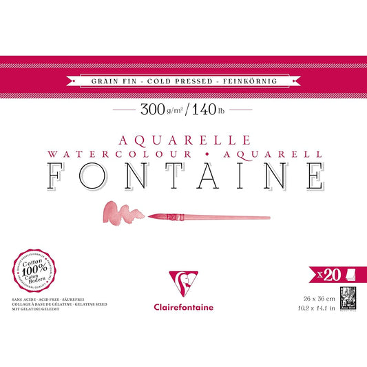 Clairefontaine Watercolor Paper [Fontaine] Medium Grain 26 x 36 (20 sheets) Block Drawing Paper Extra Thick 300g Clairefontaine cf975501