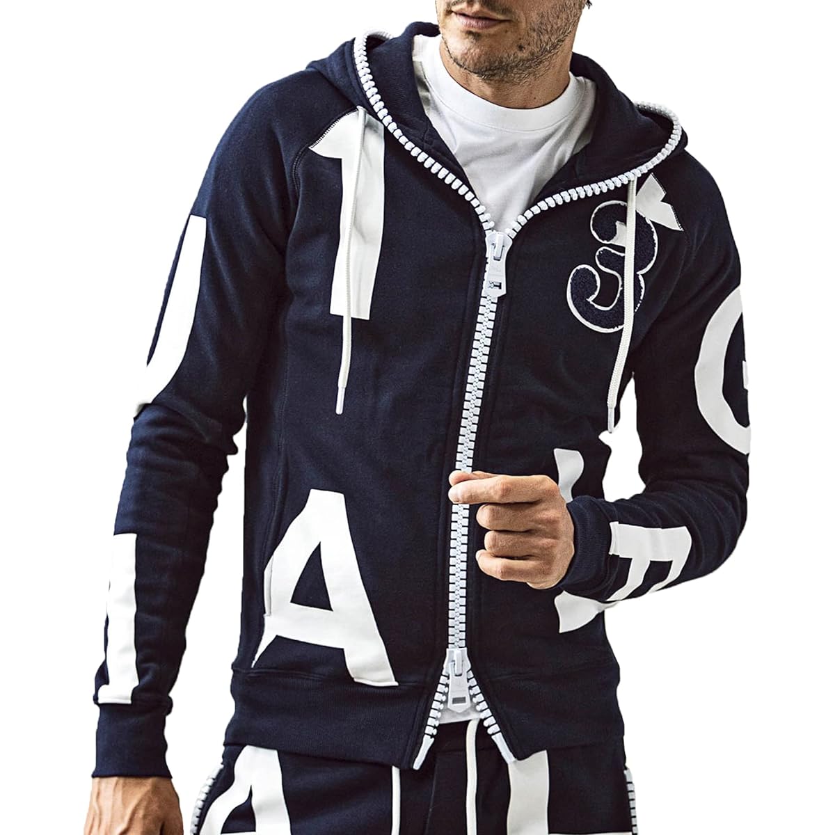 [Unopiuuunouguaretore] Big zipper random logo hoodie uso-21074