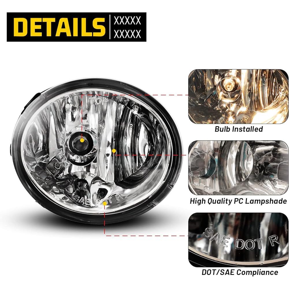AutoFree Fog Light 2000-2006 For Toyota Tandra (not suitable for steel front bumper models) 2001-2007 With Sequoia Light bulbs 9006 12V 51W 51W Drying Lamp replacement attached wiring kit & switch 1 set (clear lens)