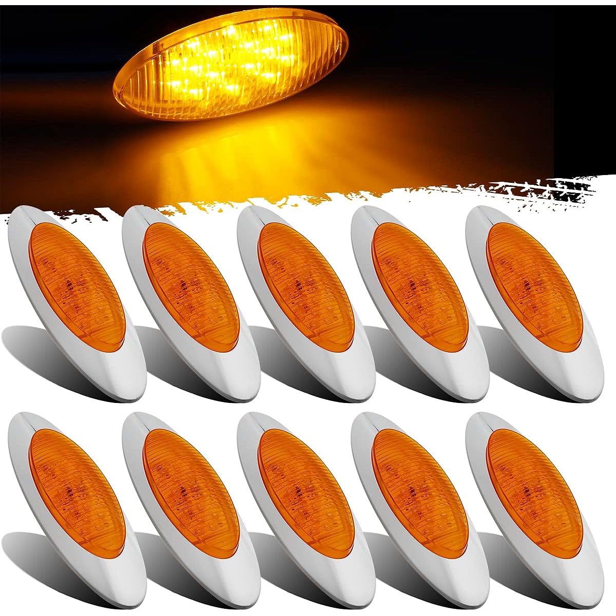 PARTSAM 6-1/2 inch Amber Clearance Light 16LED semi-truck side marker PeterBilt/Kenwort/FREIGHTLINER LED Cab Panel Oval Marker Light