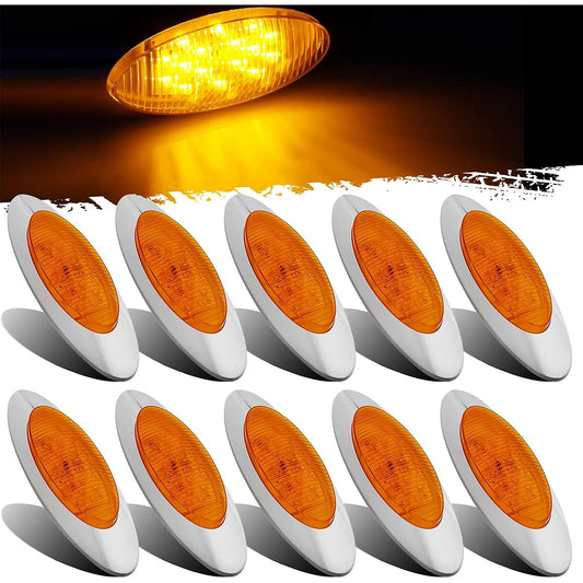 PARTSAM 6-1/2 inch Amber Clearance Light 16LED semi-truck side marker PeterBilt/Kenwort/FREIGHTLINER LED Cab Panel Oval Marker Light