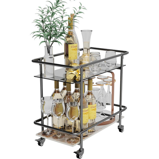 Artloge Side Table, Side Rack, with Casters, Multi-Wagon, Side Wagon, Kitchen Wagon, 2 Tiers, Storage Wagon, Movable Shelf, Stylish, Width 65 x Depth 35 x Height 60 cm