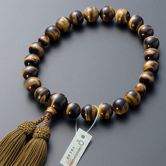 [Buddhist Altar Shop Takita Shoten] Kyoto Prayer Beads for Men, Tiger Eye Stone, 22 Beads, Pure Silk Head Tassel, Bead Bag Included, Men's Prayer Beads for All Sects, Certificate Included