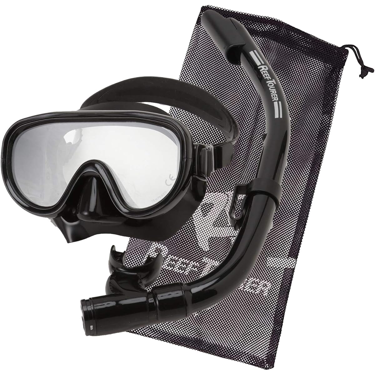 REEF TOURER Snorkeling Snorkel Mask Snorkel 2 Piece Set Made of Silicone with Mesh Bag RC0203/RC0105