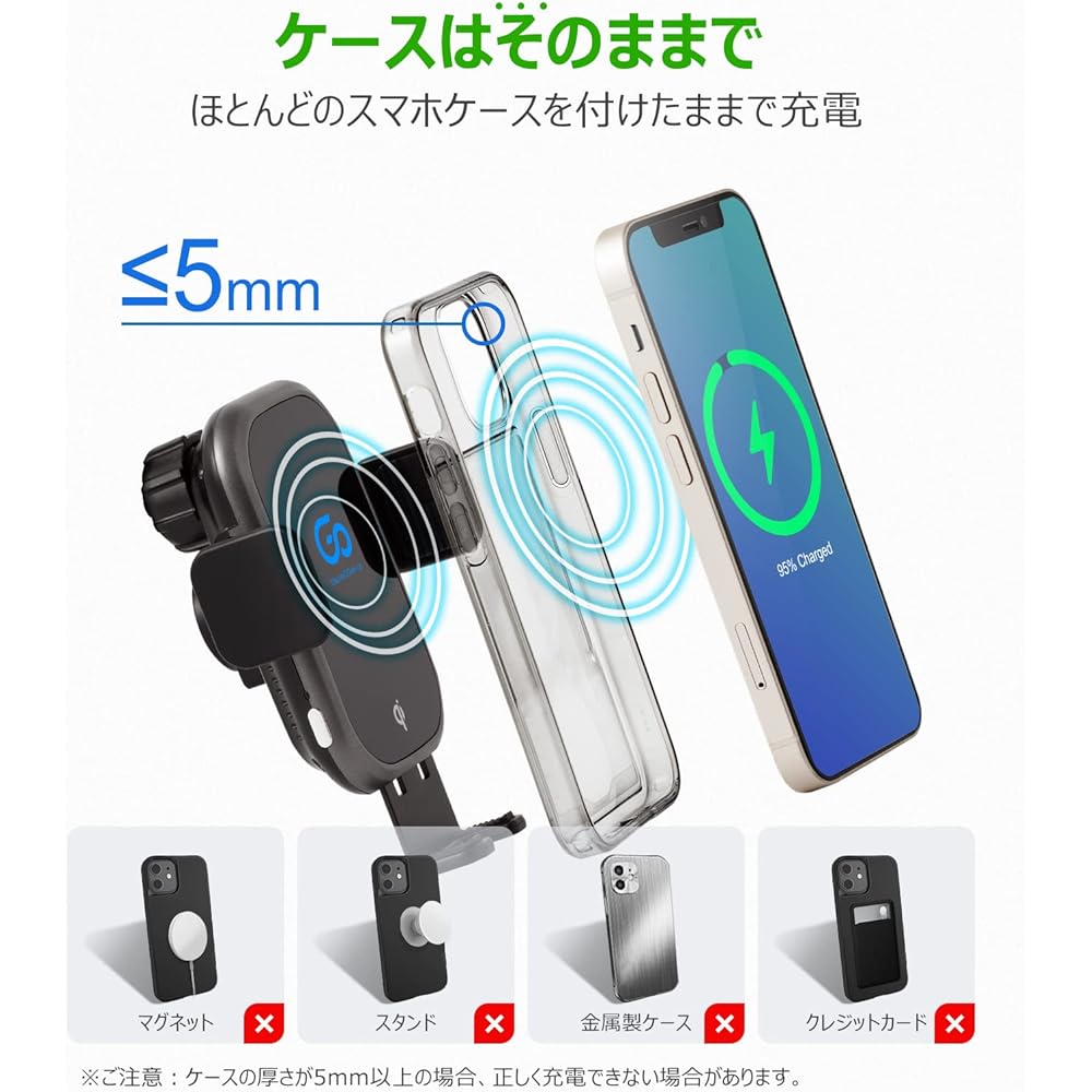2022 Tuna Go Air TsunaGOair-qi Max 15W Wireless Fast Charging Smartphone Holder, Adhesive Gel Suction Cup and Air Vent Compatible, 360° Rotation, Just Place and Charge, For Cars, Desks, Tables, Dining Rooms, Etc