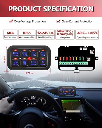 8 Gango Universal Switch Controller Panel Donorable Electronic Relay Automatic System LED Cars Switch Button Touch Screen Circuit Control Box Track SUV ATV UTV RV Boat (Blue)