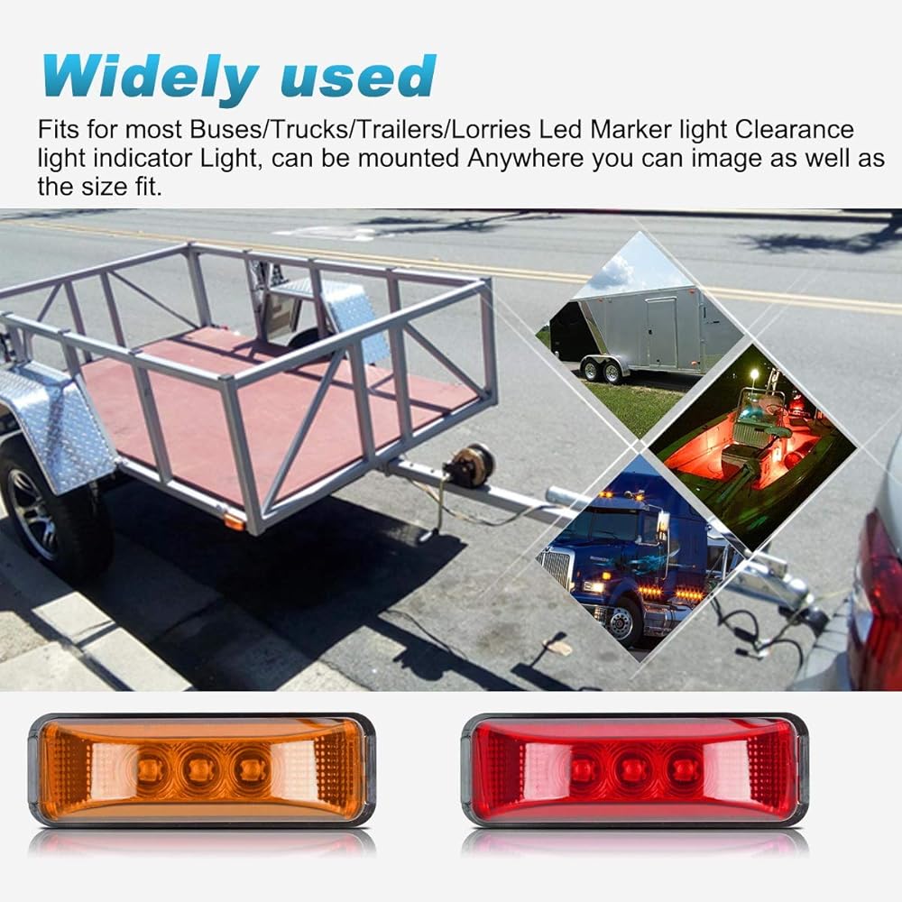 PARTSAM 3.9 inch 3LED Marker Clearance Light with RV Track Trailer Camper UTE UTV Waterproof 12V surface implementation (5 amber+5 red) 10 pieces