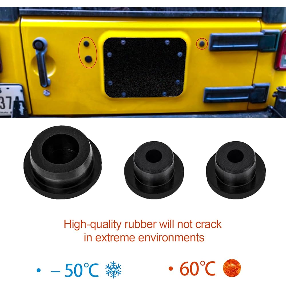 BULING Aluminum Longer Spare Tire Carrier Filler Plate Plate Bent Plate Cover Gate Durable Rubber Plug Set and Factory Bolt 2007-2018 JEEP WRANGLER JK & JKU