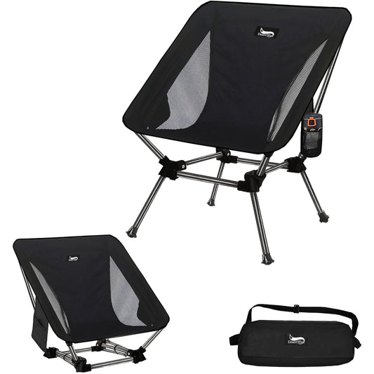 DesertFox Outdoor Chair 2WAY Camping Chair Low Chair Grand Chair Lightweight [Uniquely developed cup holder] Load capacity 150kg Compact chair Low type Storage bag included Convenient to carry STBH (Black)