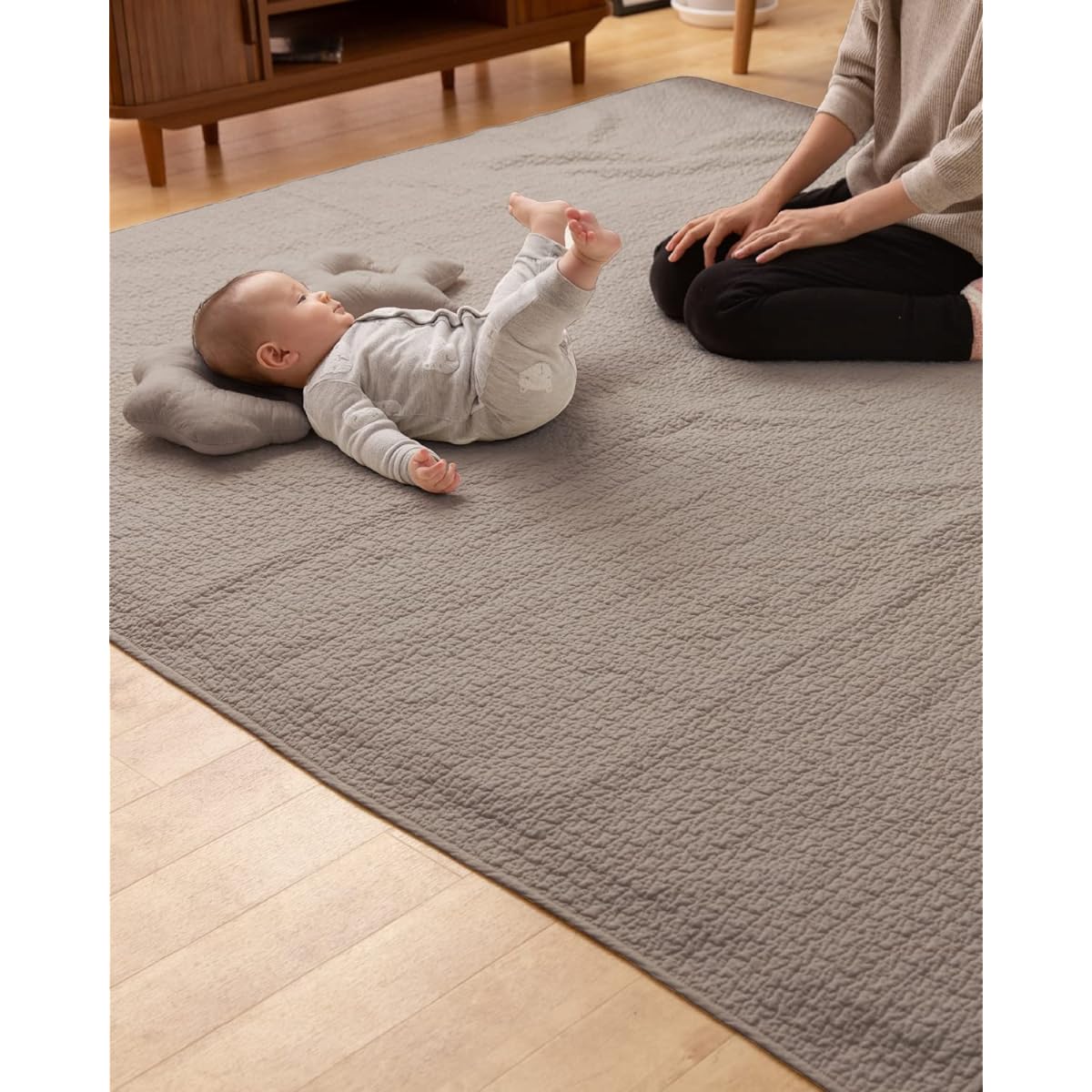 Nice Day mofua Ible Multi Cover Quilted Mat Light Brown L (200 x 250cm) 100% Cotton Cloud Pattern Quilted Rug Cover Bedspread Sofa Cover Playmat Baby Low Form Infant Standard Washable 36204336