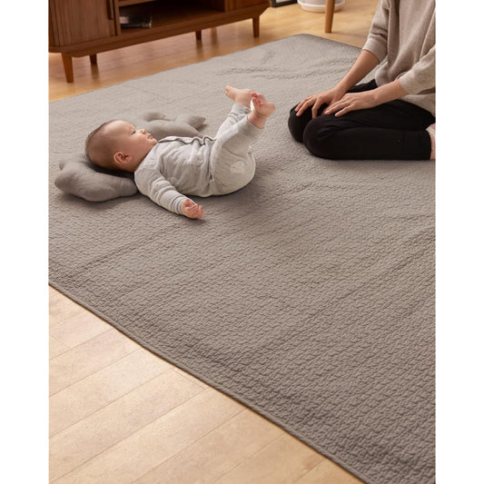 Nice Day mofua Ible Multi Cover Quilted Mat Light Brown L (200 x 250cm) 100% Cotton Cloud Pattern Quilted Rug Cover Bedspread Sofa Cover Playmat Baby Low Form Infant Standard Washable 36204336