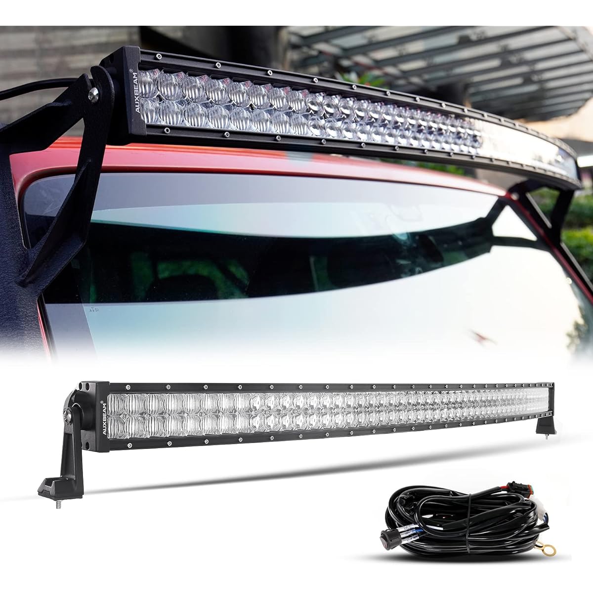 AUXBEAM 52 inch LED light bar 300W 2 rows curved flood spot combo beam 100 pieces LED worklight off -road driving light fog light 5D lens wiring harness car SUV UTV ATV pickup track