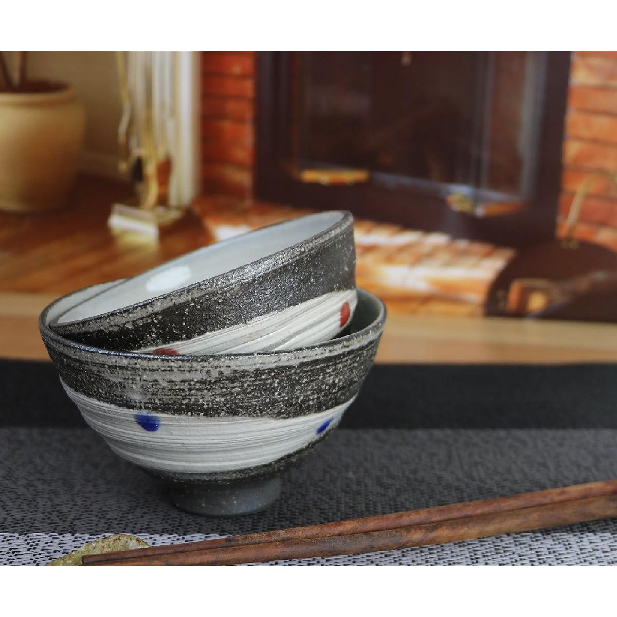 Shigaraki ware married couple rice bowl [Milky Way (blue/red) set bowl w910-01＿910-02] Couple Meoto Pair Couple Shigaraki ware Ceramic Pottery Tableware Rice bowl Rice bowl Stylish Gift Present Gift