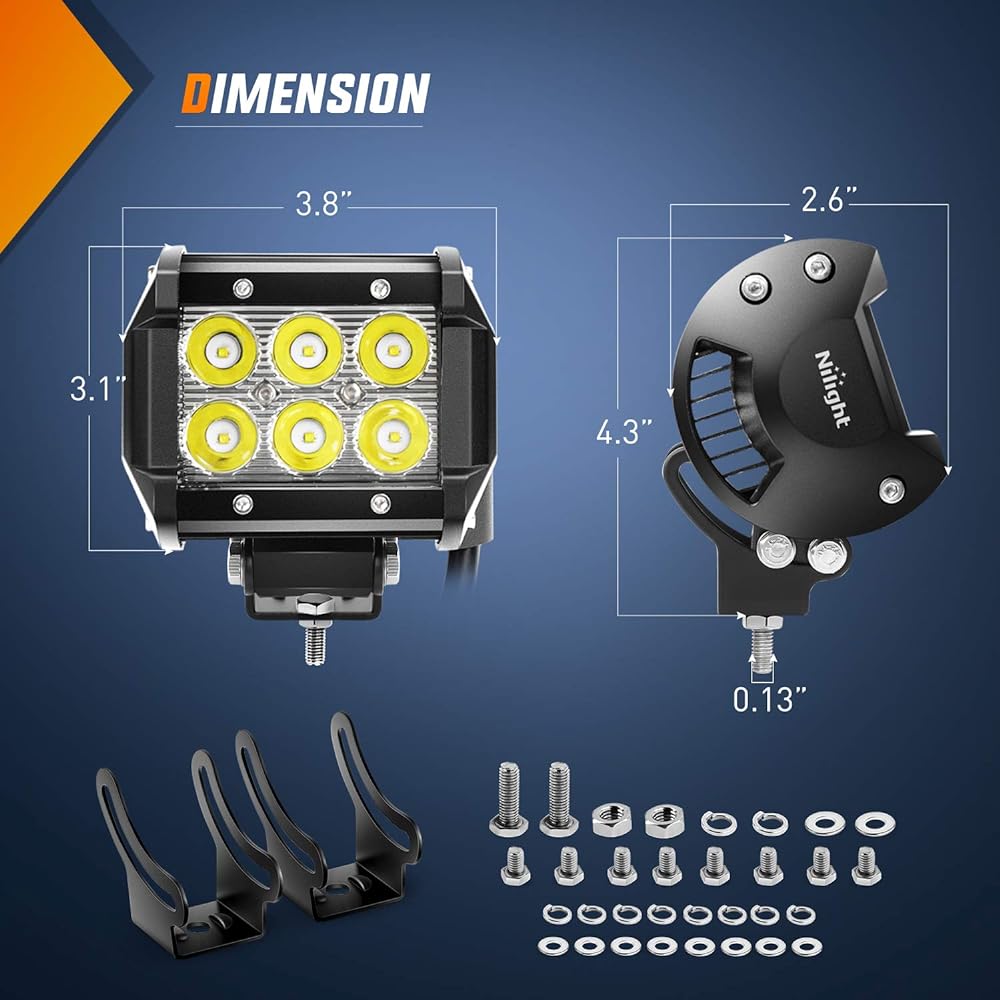 NILIGHT 2 pieces 18 W 1260LM Spot Driving Fog Light OFF ROAD LED Light Bar Mount Bracket for SUV Boat 4 "Jeep lamp, 2-year warranty 4PCS 18w SPOT LIGHT NI06A-18w