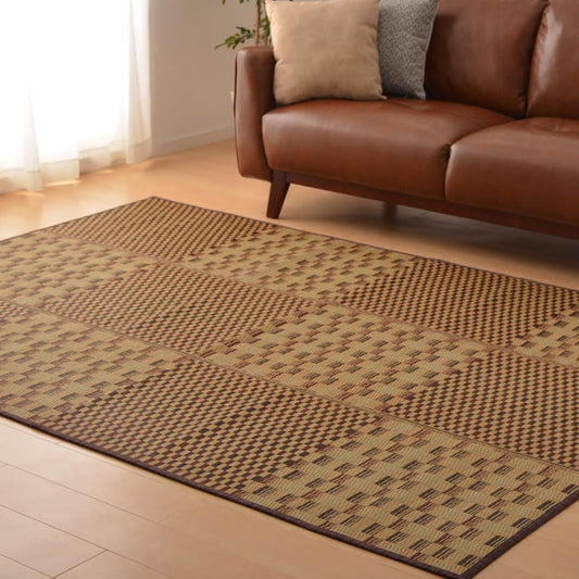 Hagihara Igusa Compact Rug, Backing, Brown, Approx. 180 x 240cm "Kihachi", Water Repellent, Mildew Resistant, Deodorizing, Anti-slip, Foldable