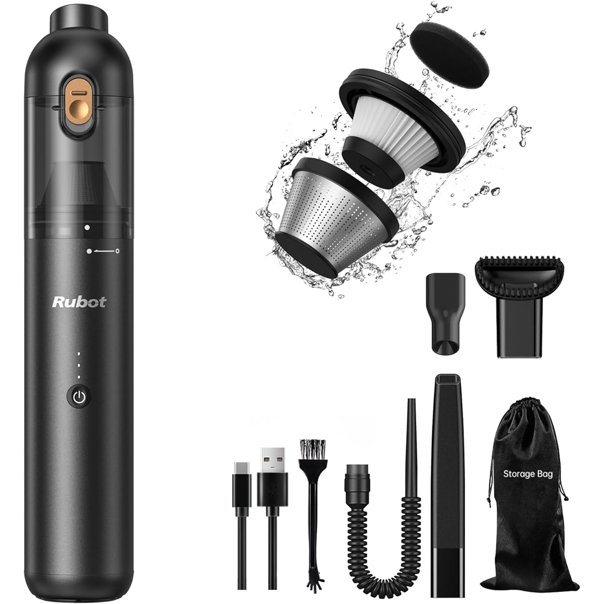 RUBOT Handy Vacuum Cleaner Car Vacuum Cleaner 18000PA Powerful Suction Tabletop Cleaner Cordless Mini Vacuum Cleaner Low Noise USB Charging Computer Cleaning/Keyboard Cleaning/Car Interior Cleaning/Pet Hair Cleaning Japanese Instruction Manual Handy Clea