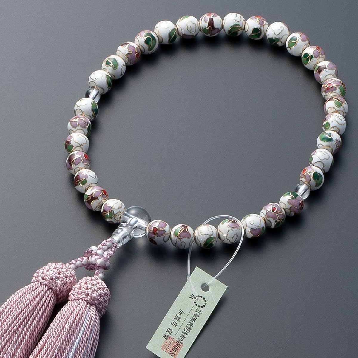 [Buddhist Altar Shop Takita Shoten] Kyoto Prayer Beads for Women Cloisonné (White) Genuine Crystal Made 8mm Beads Pure Silk Head Tassel Comes with Bead Bag Can be Used by All Sects Comes with Certificate