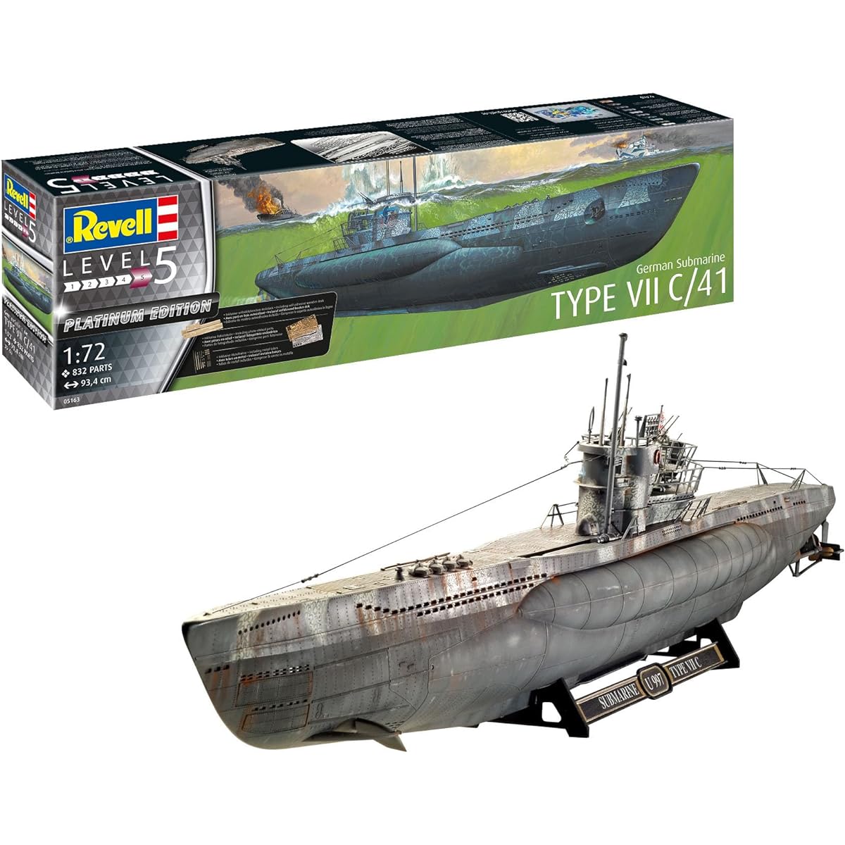 German Level 1/72 German Navy Submarine Type VIIC/41 (Premium Edition) Plastic Model 05163