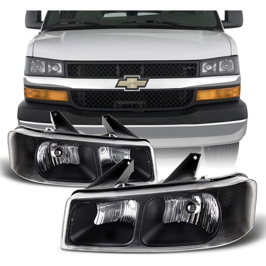 03-21 Chevrolet Express | GMC Sabana 1500 2500 3500 Black housing headlights (upper) lamp left and right set US specifications