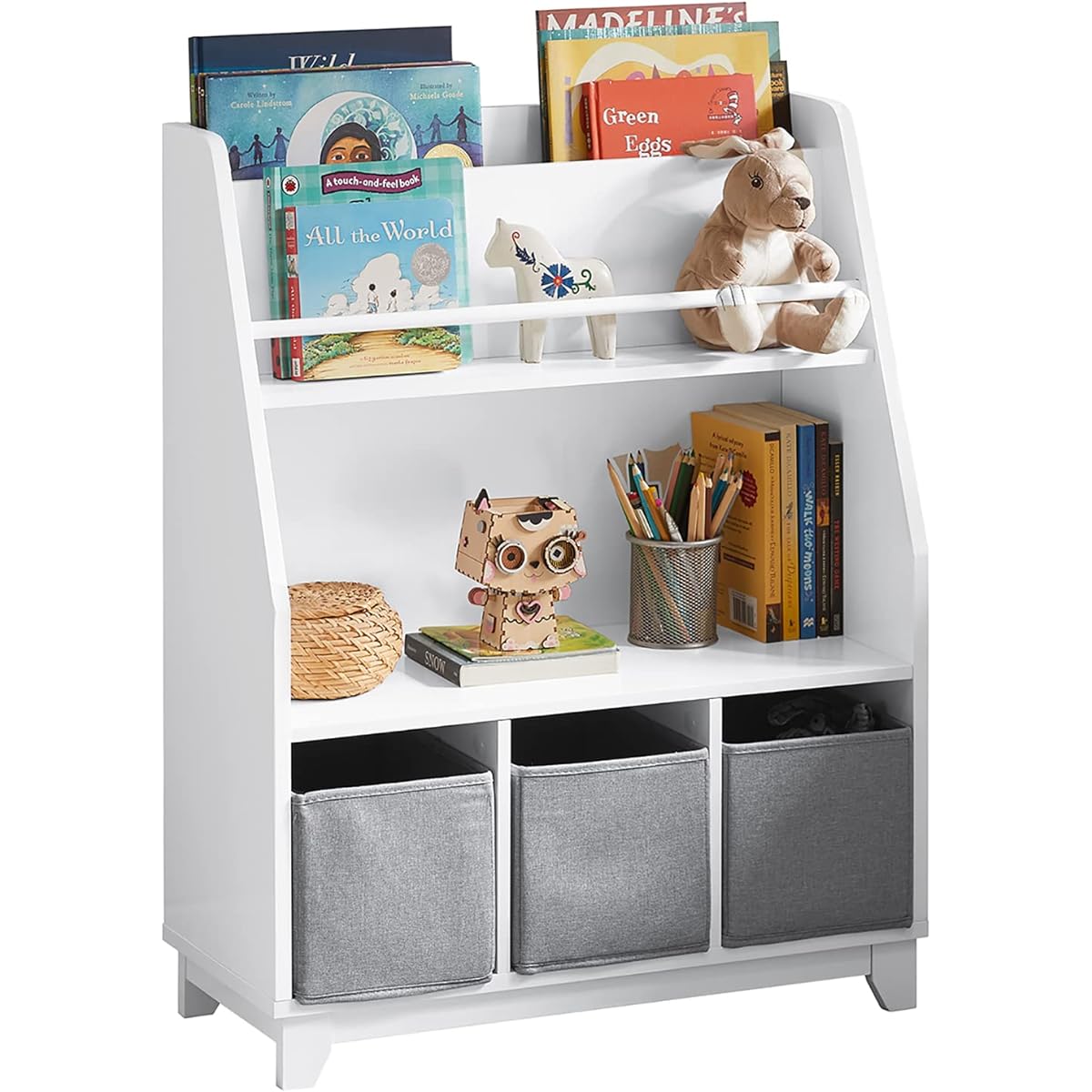 SoBuy Picture Book Shelf, Picture Book Rack, Toy Box, Toy Storage, Stylish, Width 63 x Depth 28 x Height 80 cm, Large Capacity, Wooden Storage Case, Children's Bookshelf, Open Shelf, Kids, Storage Box, Children's Shelf, Bookshelf, Storage Shelf, Children