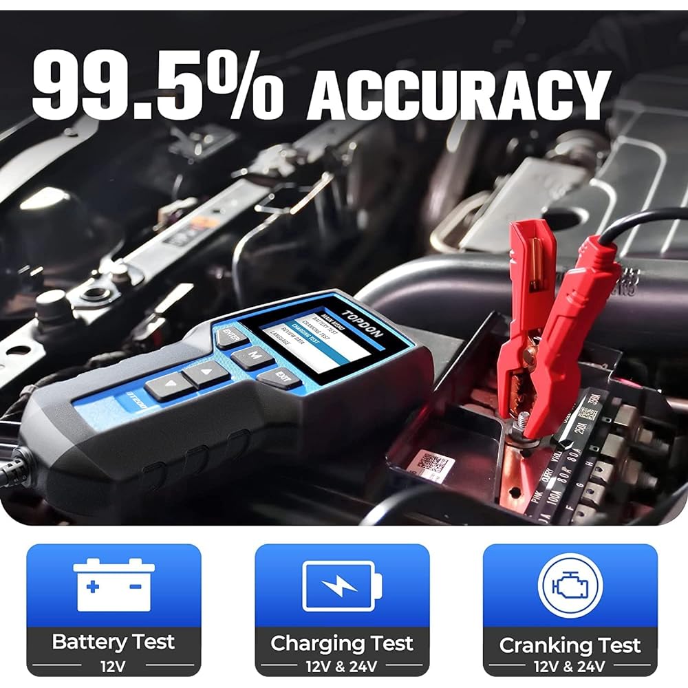 TOPDON BT200 100-2000CCA Automotive Alternator Tester Digital Automatic Battery Analyzer Charging Charging System Tester Car Truck Autvy ATV Boat Yacht Yacht