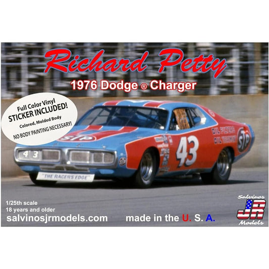 Salvinos J.R Model 1/25 NASCAR 1976 Dodge Charger "Richard Petty" Vinyl Wrapping Film Plastic Model SJMRPDC1976D-V Molding Color