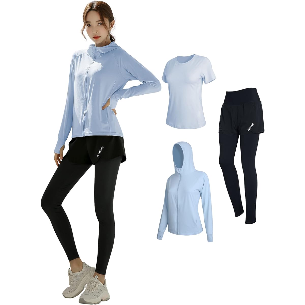 Seeya Women's Sportswear, Top and Bottom Set, Training Wear, Running Wear, UV Protection, UPF50+, Lightweight, Sweat Absorbent, Quick Drying, Perfect for Spring, Summer, and Autumn