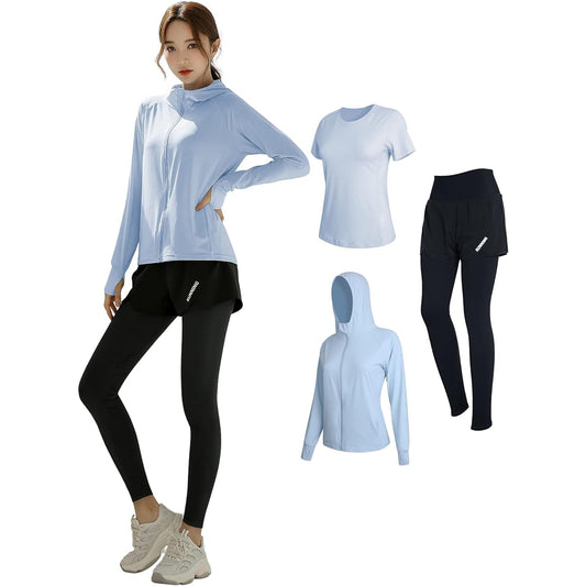 Seeya Women's Sportswear, Top and Bottom Set, Training Wear, Running Wear, UV Protection, UPF50+, Lightweight, Sweat Absorbent, Quick Drying, Perfect for Spring, Summer, and Autumn