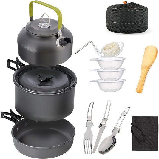 VERNESS Cooker Set Camping Equipment Outdoor Cooking Utensil Camping Pot Aluminum Tableware 2-3 People Suitable for camping and picnics Easy to store and carry