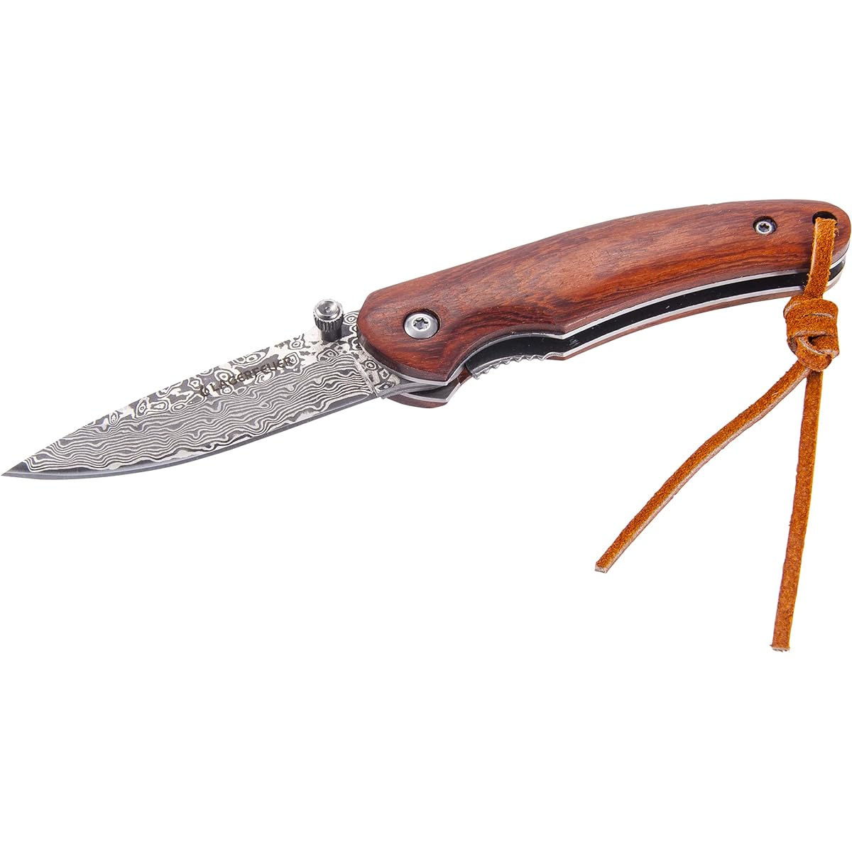 LAGERFEUER Rosewood Handle Folding Damascus Knife Folding Knife Camping Knife