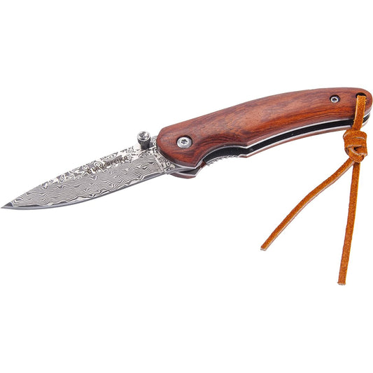 LAGERFEUER Rosewood Handle Folding Damascus Knife Folding Knife Camping Knife