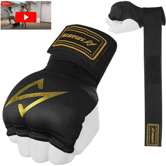 SMARTY [Supervised by former world ranker & with video] Bandage Easy Velcro Inner Gloves Boxing MMA Shock Absorbing Gel Pad