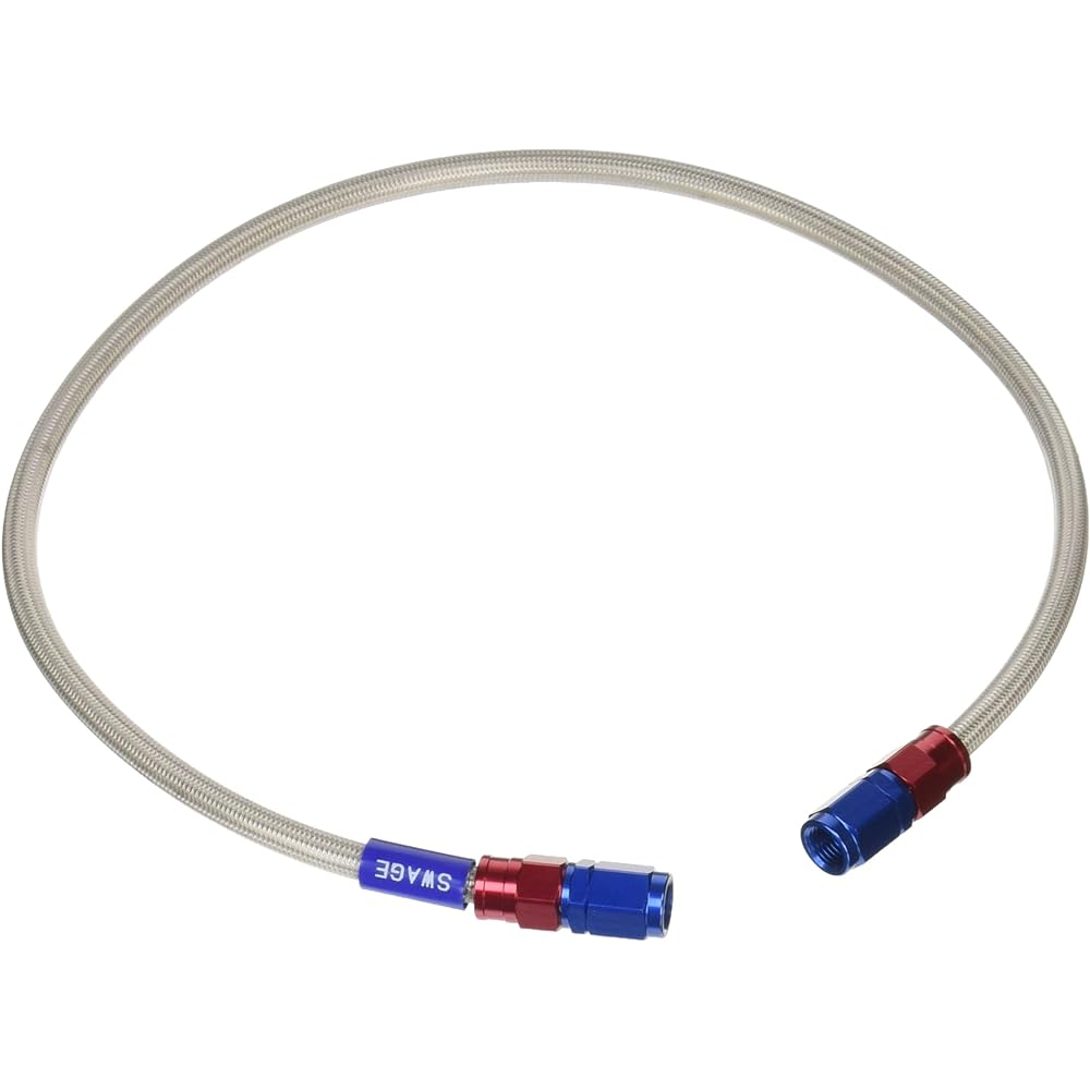 SWAGE LINE Easy Order Brake Hose General Purpose Hose Straight Fitting Aluminum (Red/Blue) Clear Hose 625mm SAK-1010M-0625
