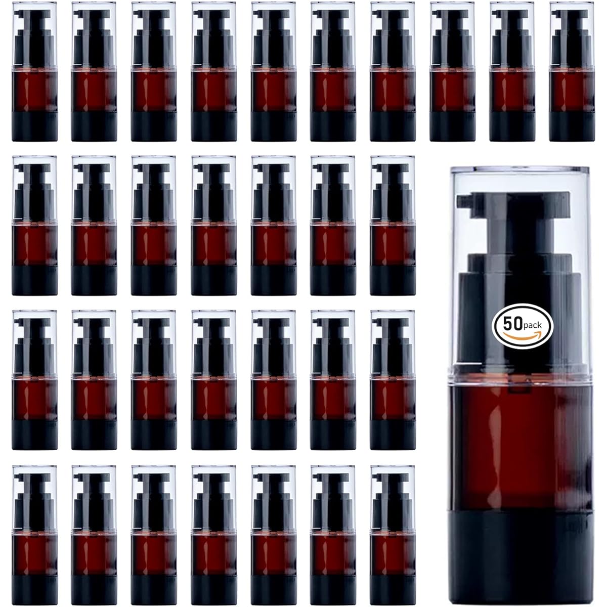 Vacuum Bottle, 15ml, 50 pieces, Pump Bottle, Cosmetic Dispensing Bottle, Pump Type, Airless, Push Bottle, Hot Spring, Travel Bottle, Plastic Container, Refillable Bottle, Portable, For Liquid, For Emulsion, Travel Supplies, Leak Proof (Brown)…