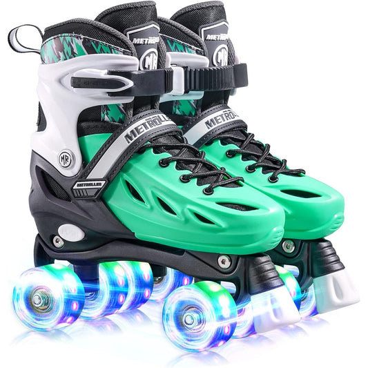 METROLLER Roller Skates for Girls Kids Boys Roller Skates Adjustable 4 Sizes Beginner Children Roller Skates with Light Up Wheels Adult Inline Skates Women Men