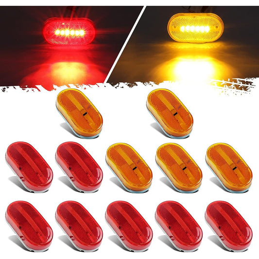 PARTSAM Rectangle 4 inch x 2 inch LED Trailer Clearance Side Marker Light with Reflective DOT Certified Contracted Mount 2X4 Rectangle RV Camper LED Marker Light 6LED -7 Red & Amber 5 pieces