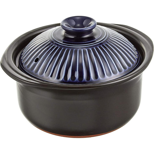 Ginpo Pottery Chrysanthemum Rice Pot Banko Ware (5 cups Cooking/Lapis Lazuli/Double Lid) "Earthen Pot Rice Pot Cooking Rice Ginpo Rice Pot"