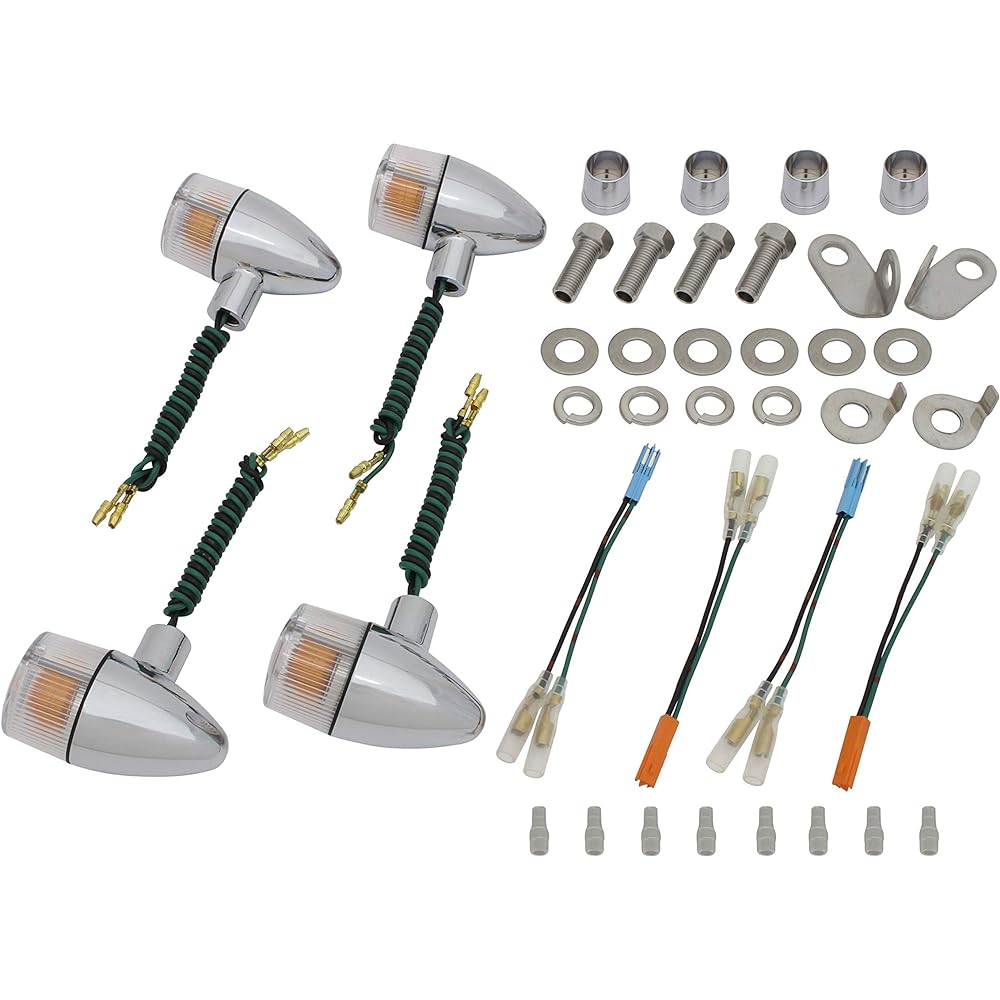 POSH Motorcycle Supplies Turn Signal Classical Bullet Type Vehicle Specific Set FTR223/D ('08~) Plated Body/Orange Lens 059198-53
