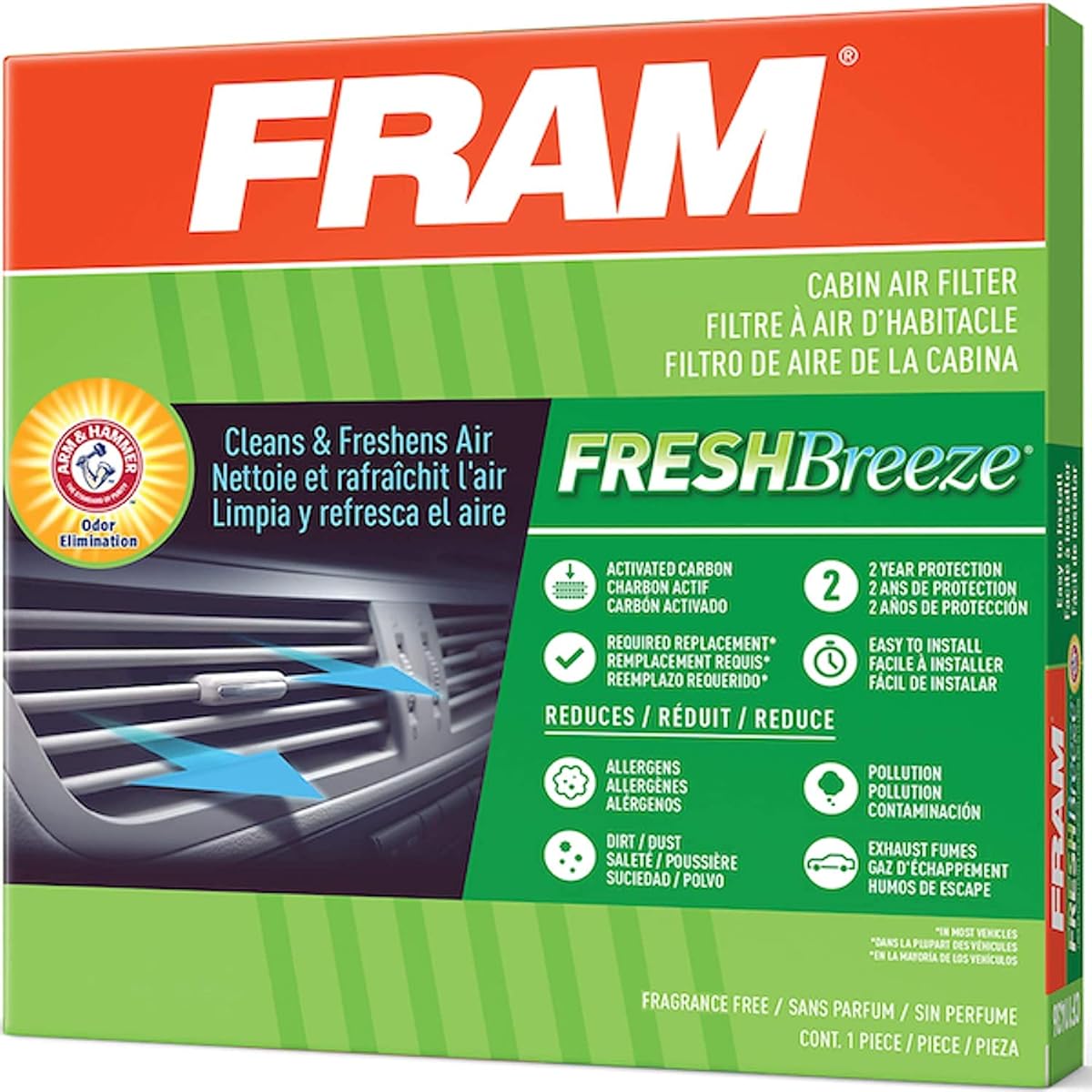 Fram Fresh Breeze Cabin Air Filter Arm & Hammer with Baking soda CF12150 Mazda / Toyota Car
