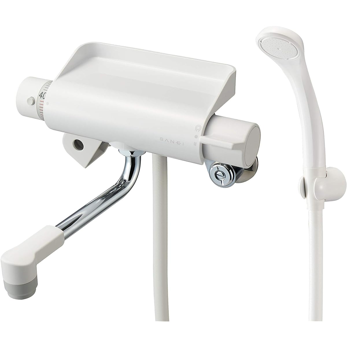SANEI Thermo Shower Mixing Faucet for Bathrooms, 25% Water Saving Shower, Maintains Constant Temperature, Includes Tray to Place Small Items, Lacunare SK1821D-13