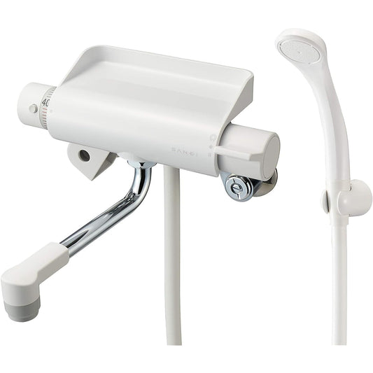 SANEI Thermo Shower Mixing Faucet for Bathrooms, 25% Water Saving Shower, Maintains Constant Temperature, Includes Tray to Place Small Items, Lacunare SK1821D-13