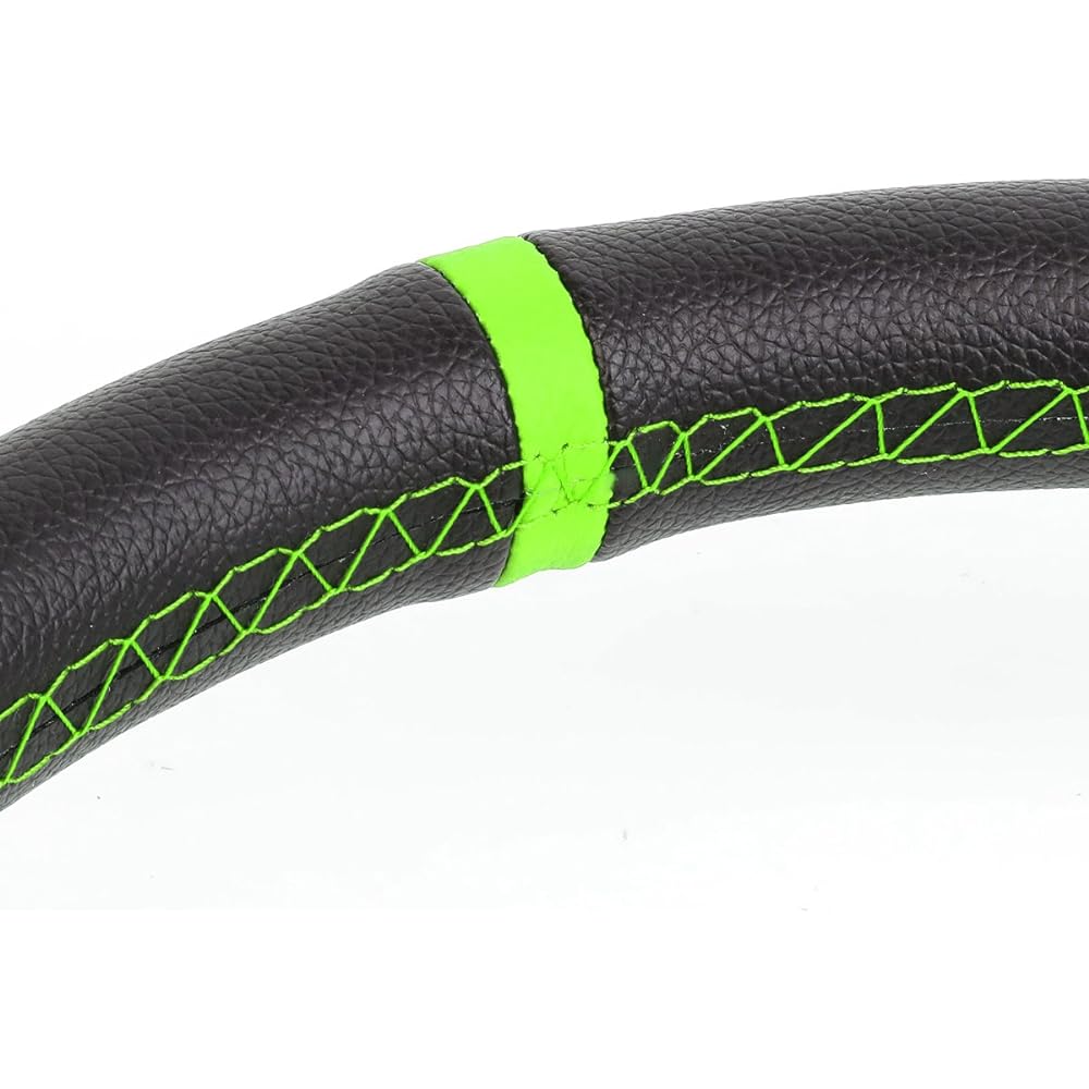 350mm Green 6 Bolt Spoke Green Stitch PVC Leather Racing Handle