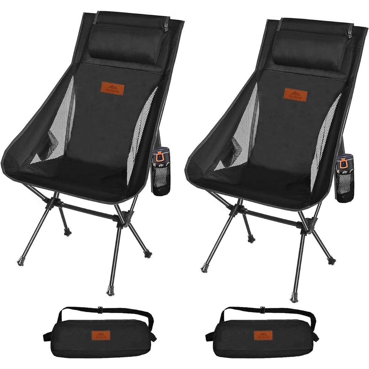 Outdoor Chair Folding Compact Ultra Lightweight High Back Camping Chair [Uniquely Developed Cup Holder] [Load Capacity 150kg] Chair with Pillow and Storage Bag Included for Fishing and Climbing 0066DG