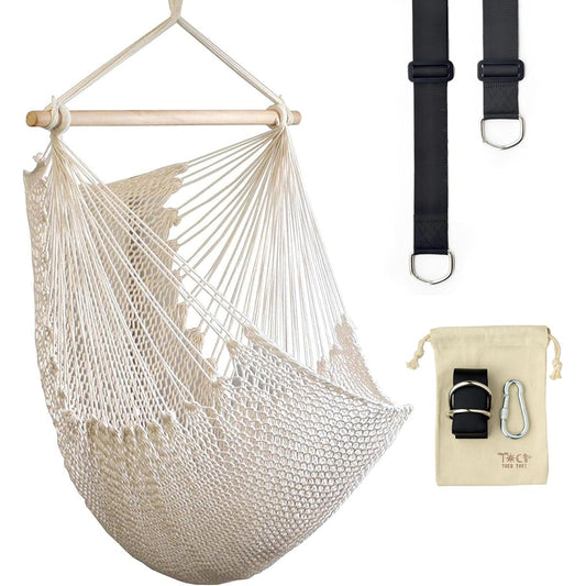 TOCOTABI Cradle of Bliss Chair Hammock for 1 Person Cotton Hanging Nylon Belt Steel Carabiner (Length 90cm, Adjustable Belt Length)