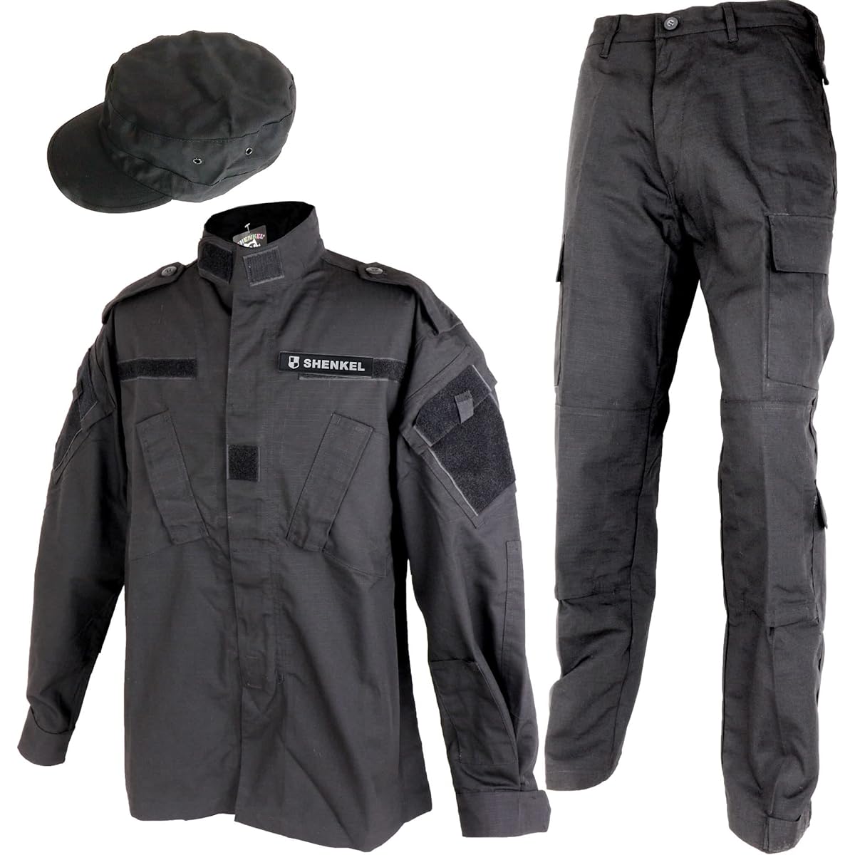 [SHENKEL] Camouflage Clothing Top and Bottom Patrol Cap Set XS Black Men's Women's bdu-bk01-XS