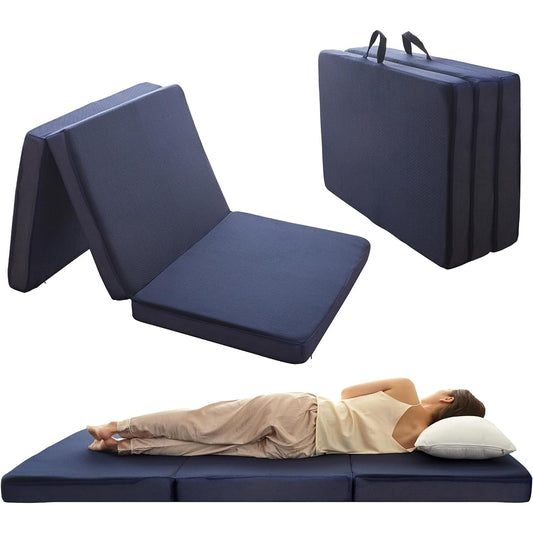 Mensu Mattress Single, High Resilience, Extra Thick 10cm, Hard 210N, High Density 25D [Usable for over 12 years] Tri-fold, Foldable, Reversible, Pile Mesh, Washable Cover, Antibacterial and Odor Resistant, Bed Mat, Futon, Firm Comfort, 97 x 195 cm, Navy