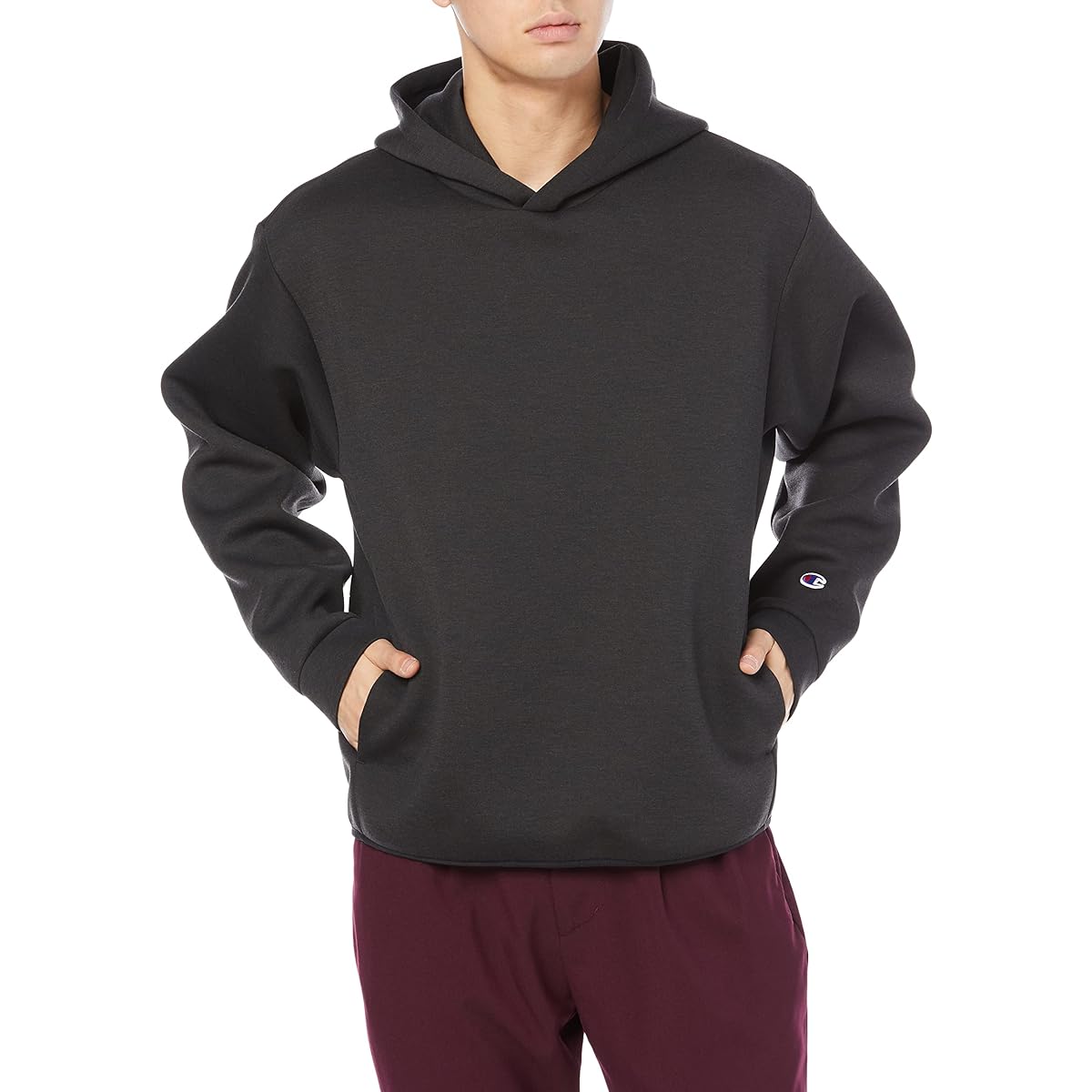 [Champion] Men's C3-V111 Hoodie, Breathable, Antibacterial and Odor Resistant, Stretch Script Logo Hooded Sweatshirt
